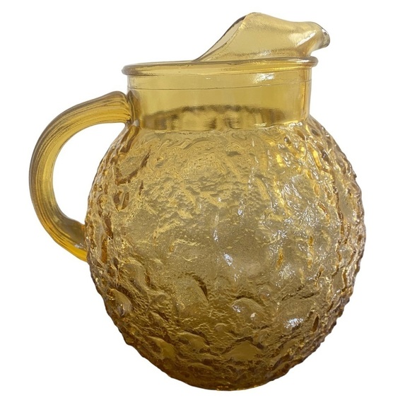 Vintage Other - Vintage Ball Pitcher Lido Milano Amber Crinkle‎ With Ice Lip 8” Tall